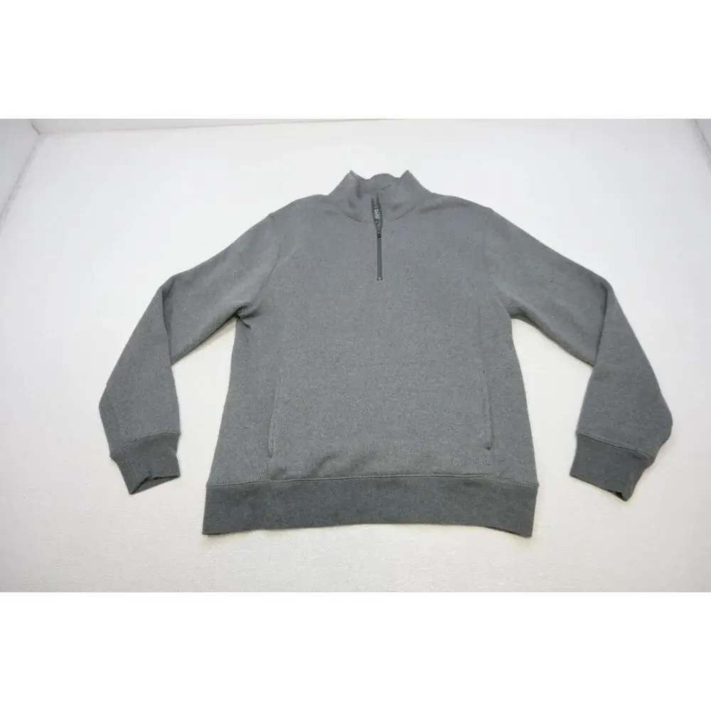 J Crew Sporting Goods 1/4 Zip Fleece Sweater‎ Gray Casual Prep Mens Sz Large